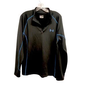 Under Armour Cold Gear Fitted Shirt Men's L Black Aqua Quarter Zip Long Sleeve